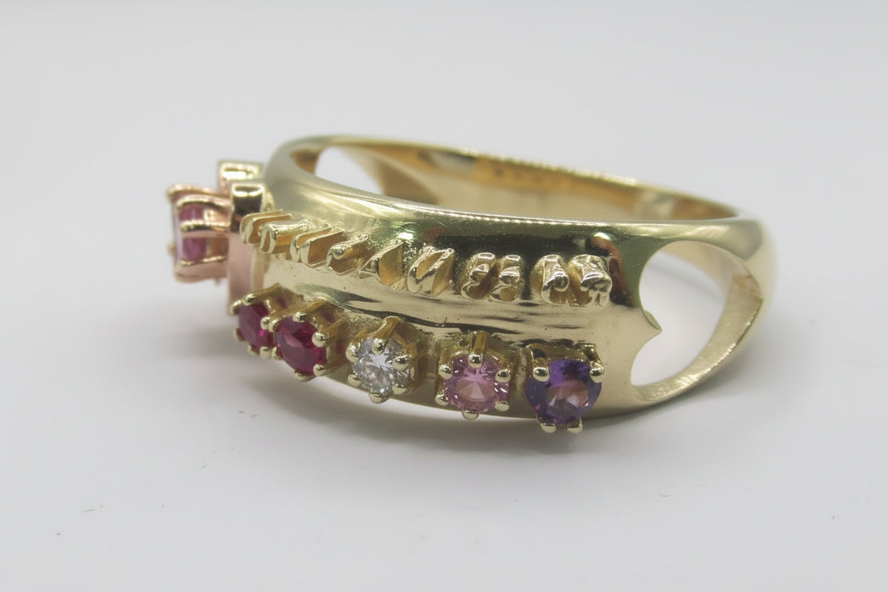 10k Yellow Gold Custom Mother’s Birthstone Heart Ring - Thenetjeweler