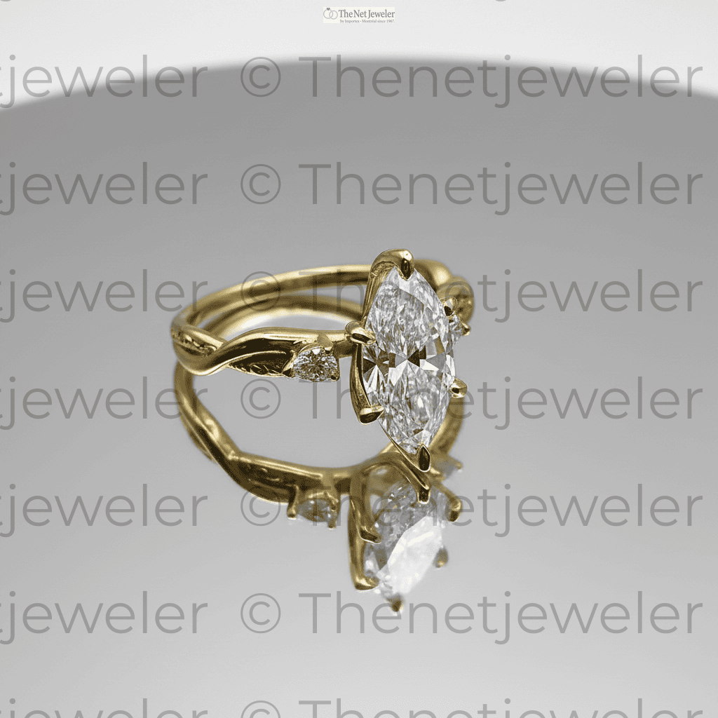 Marquise Lab Diamond Engagement Ring in 14K Yellow Gold