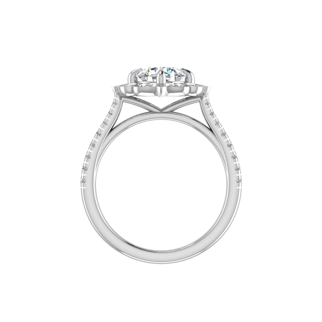 14K Gold Tear Drops Halo Diamond Engagement Ring - Thenetjeweler