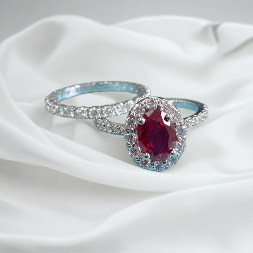Ruby Engagement Ring Bridal Set - Thenetjeweler
