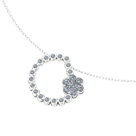 Lab Grown Diamond Half Circle Pendant with Flower (1 Ct. Tw.) | Thenetjeweler