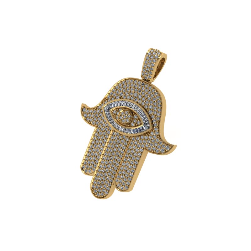 Mens Diamond Hamsa Pendant 14K Gold - Thenetjeweler