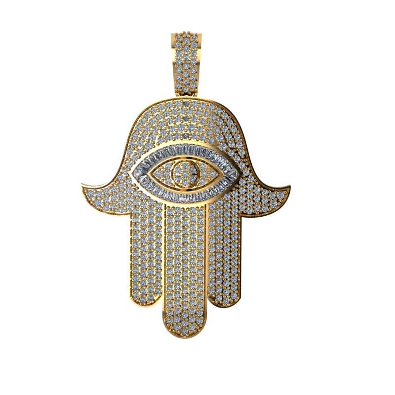 Mens Diamond Hamsa Pendant 14K Gold - Thenetjeweler