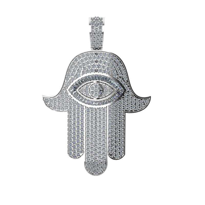 Mens Diamond Hamsa Pendant 14K Gold - Thenetjeweler