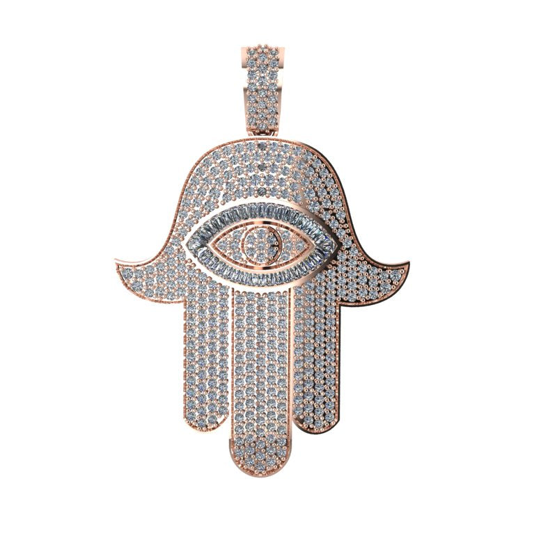 Mens Diamond Hamsa Pendant 14K Gold - Thenetjeweler