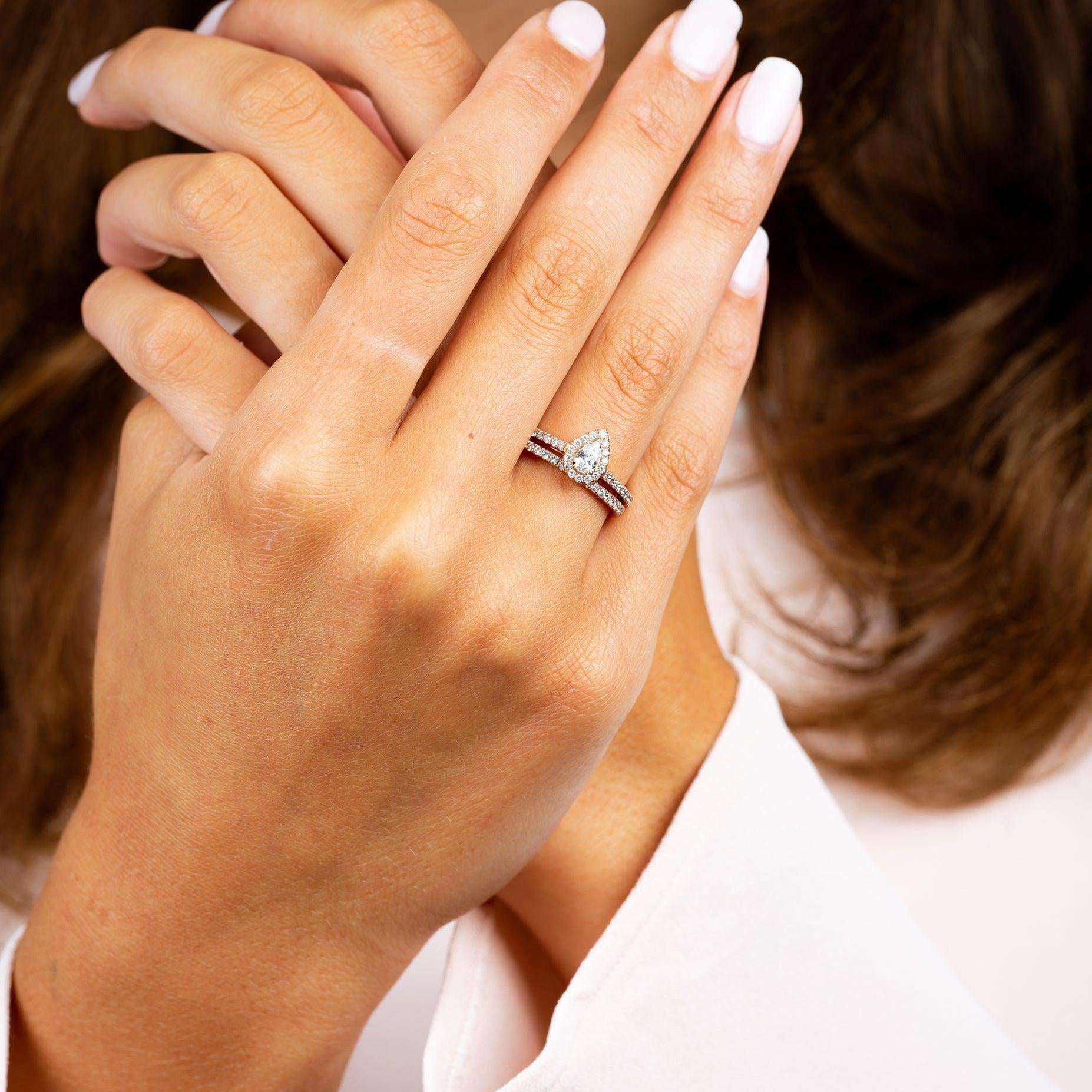 Pear Shaped Diamond Halo Engagement Ring 0.72 ct - Thenetjeweler