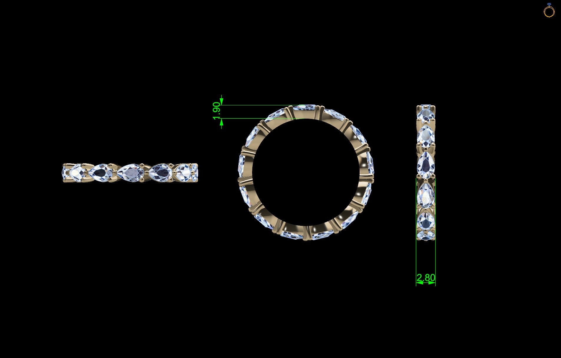 Pear Lab Grown Diamond Eternity Band Yellow Gold - Thenetjeweler