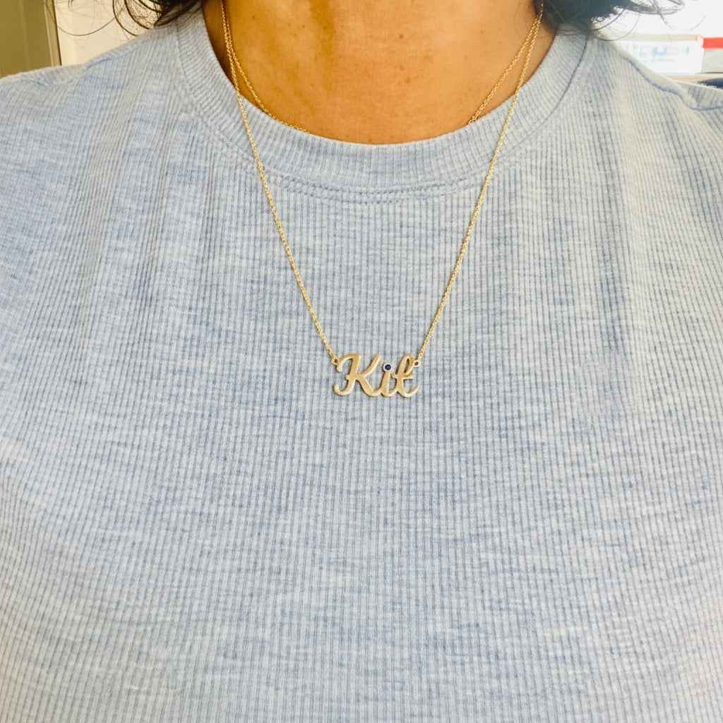 Personalized "Kit" Name Necklace in 14K Gold – Custom Script Pendant