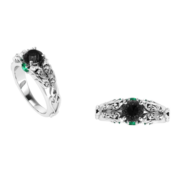 Black Diamond Gothic Engagement Ring - Thenetjeweler