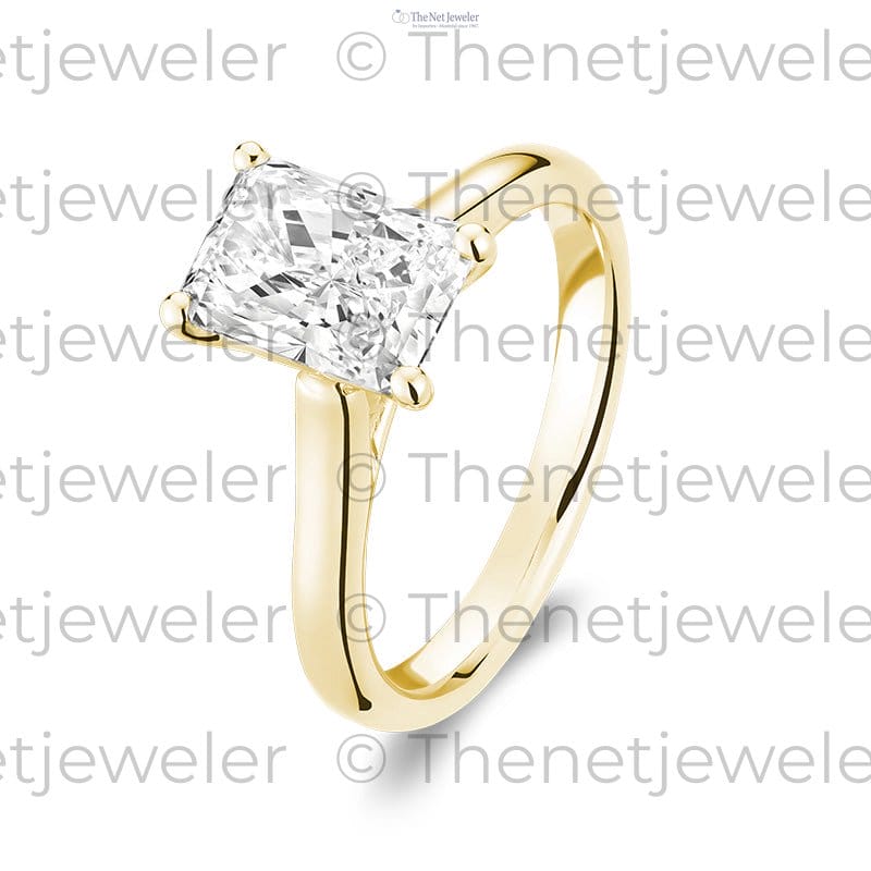 2.12ct radiant cut lab-grown diamond solitaire ring 14K yellow gold — angle view