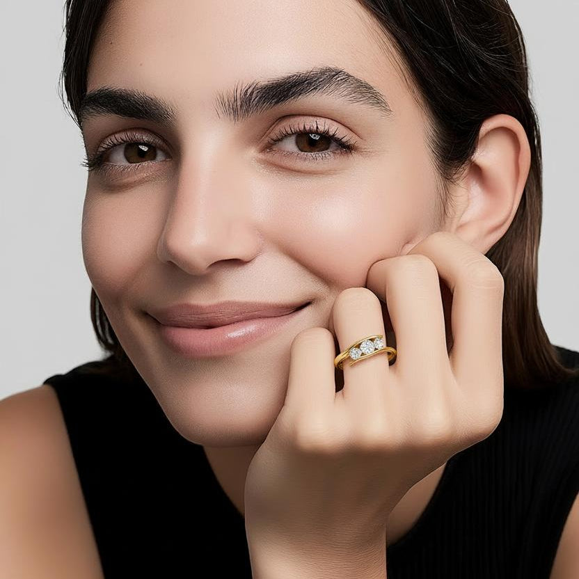 Three Stone Lab-Grown Diamond Twist Ring in 14K Gold - 0.71ct VVS/E - Thenetjeweler