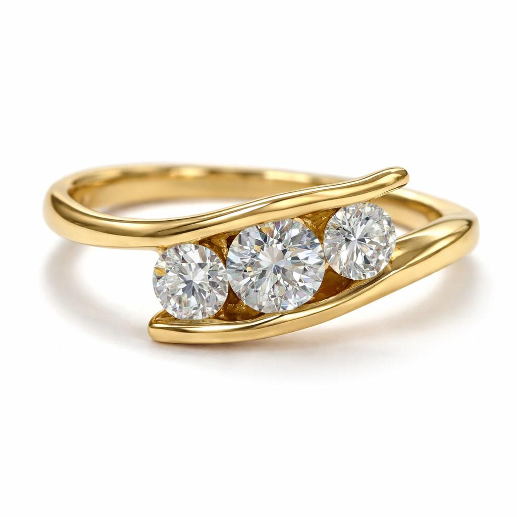Three Stone Lab-Grown Diamond Twist Ring in 14K Gold - 0.71ct VVS/E - Thenetjeweler