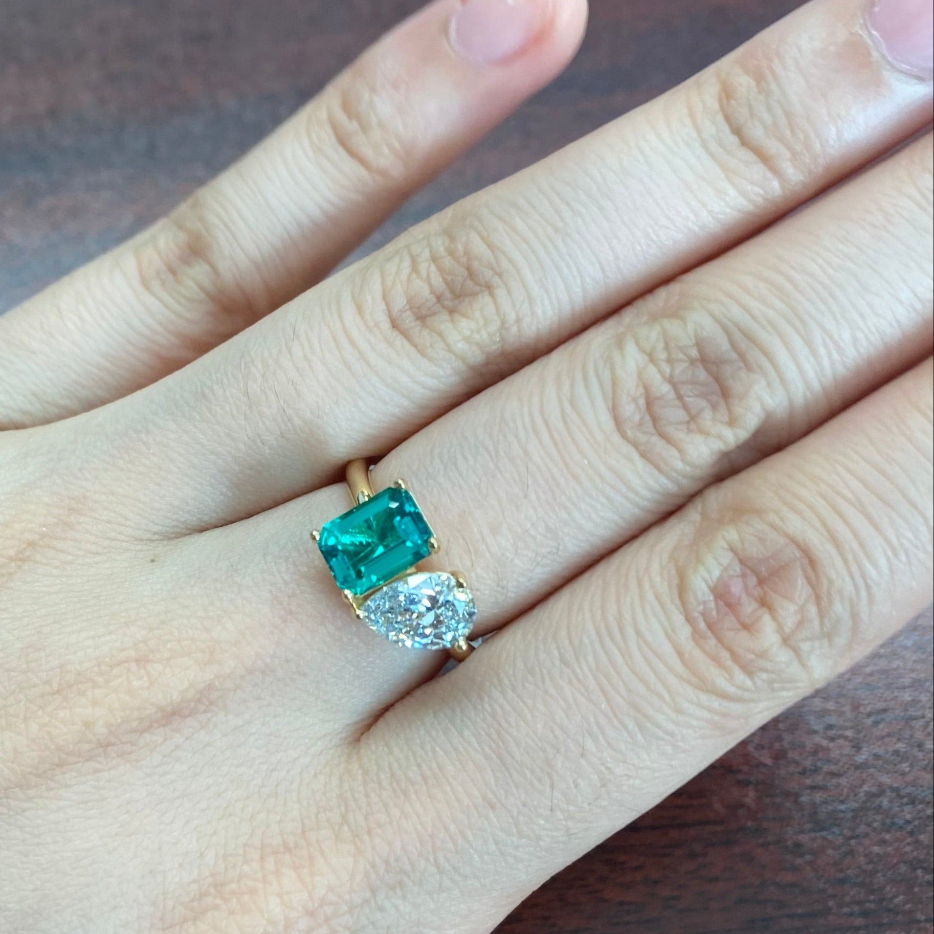 Toi Et Moi Ring Emerald And Diamond 18kt Yellow Gold - Thenetjeweler