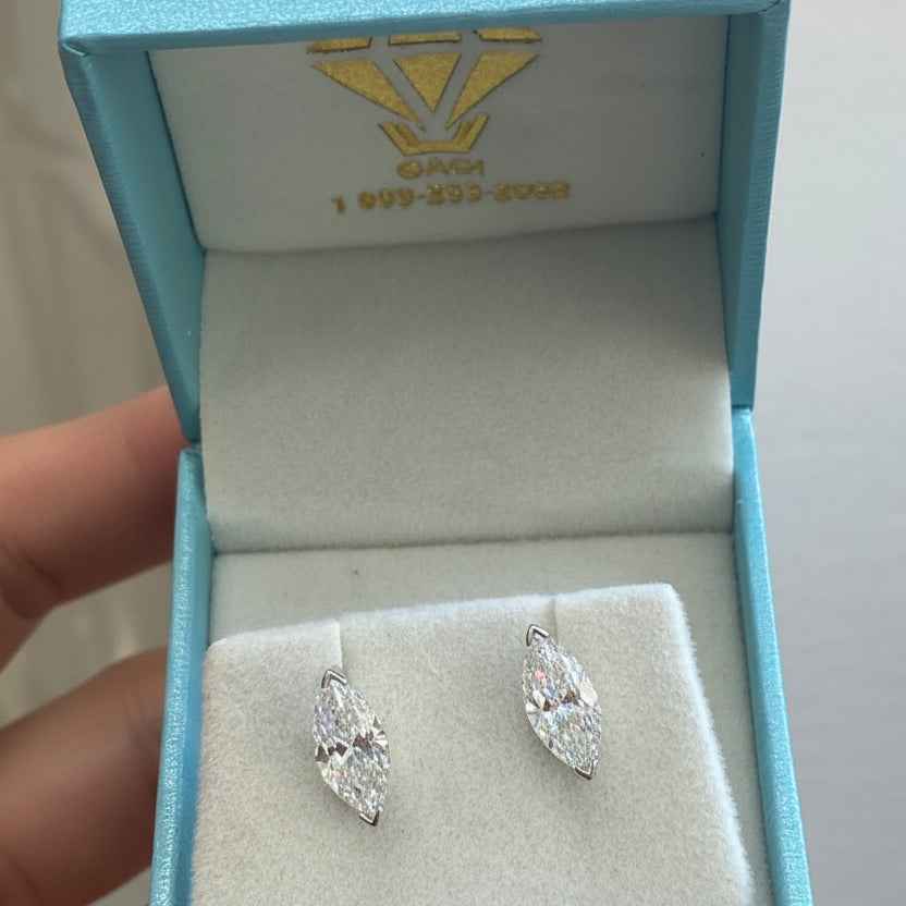 14K White Gold Diamond Marquise Solitaire Stud Earrings 2.0 CTW – Lab Grown Diamonds