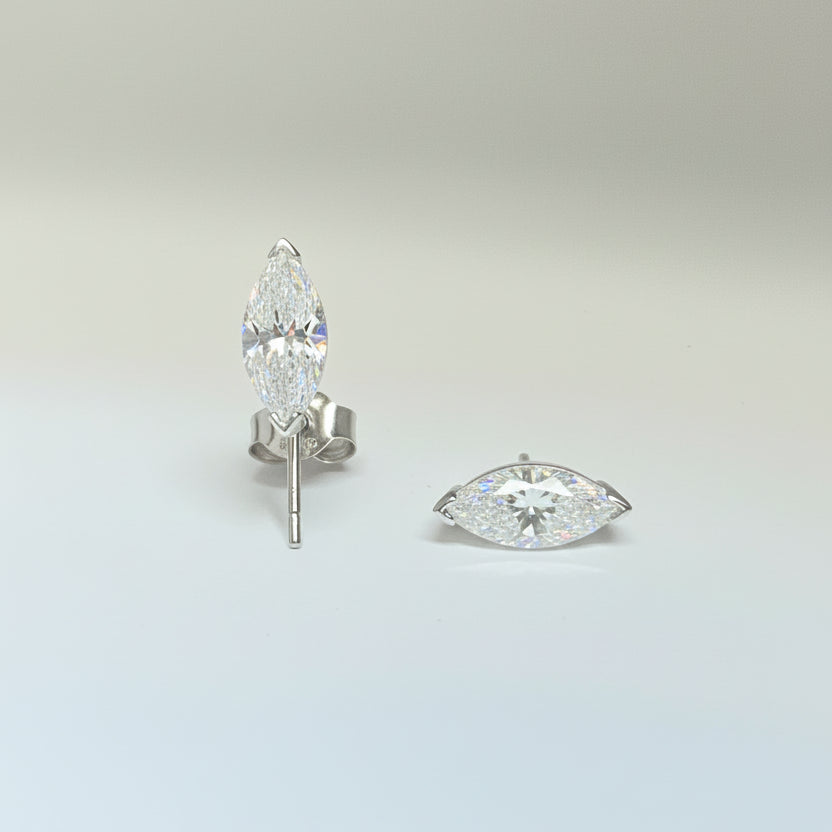 14K White Gold Diamond Marquise Solitaire Stud Earrings 2.0 CTW – Lab Grown Diamonds