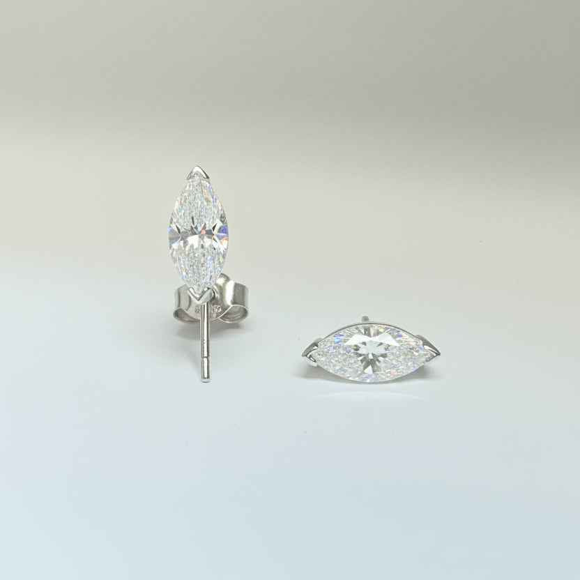 14K White Gold Diamond Marquise Solitaire Stud Earrings 2.0 CTW – Lab Grown Diamonds