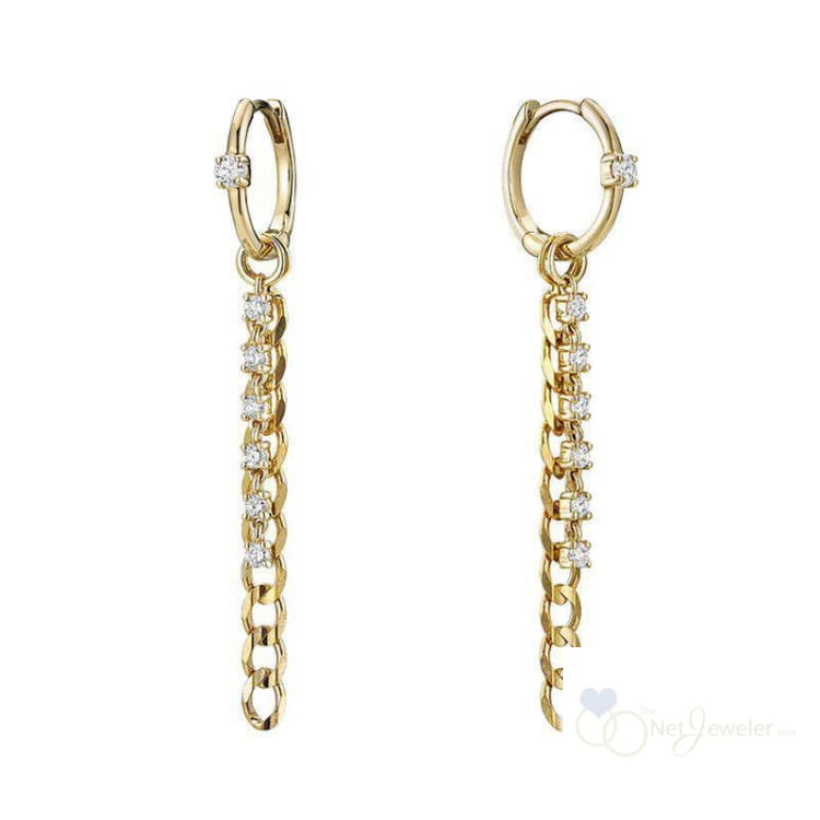 Alternating Dangle to Huggies Chain Diamond Earrings-RNB Jewellery