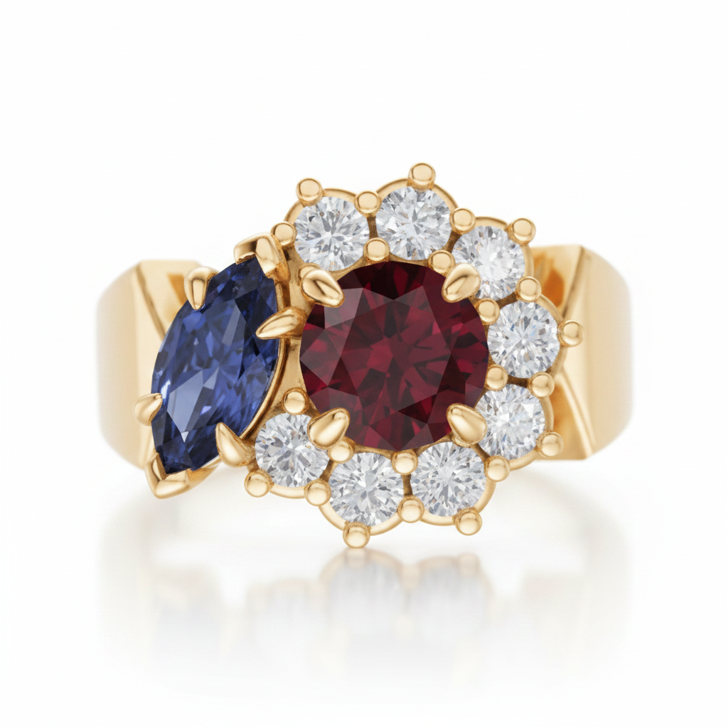 Blue Sapphire & Moissanite Toi et Moi Halo Ring in 14K Gold