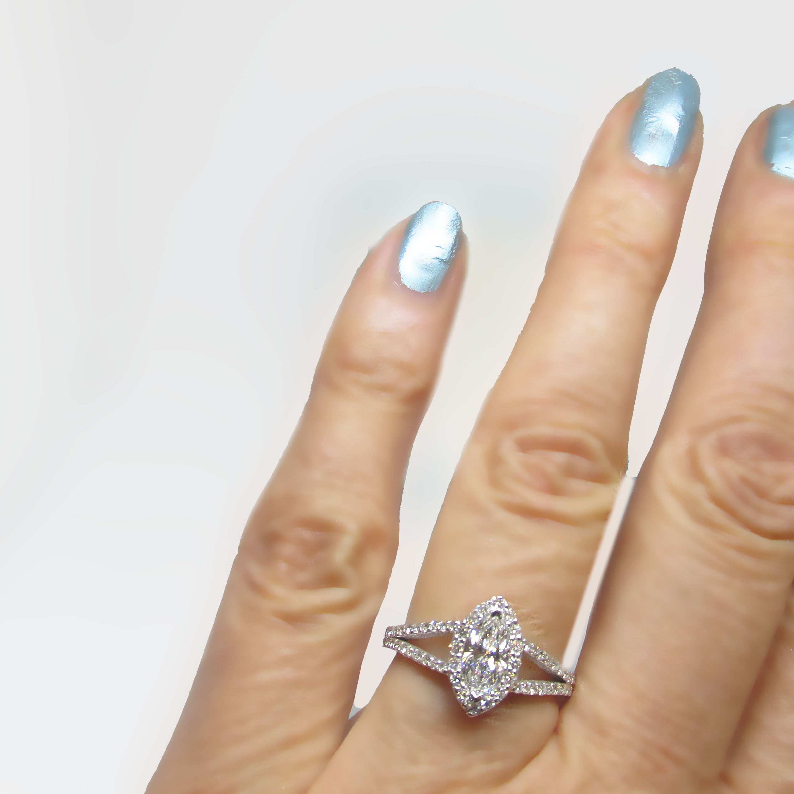 Marquise Diamond Engagement Ring with Split Band Halo Design
