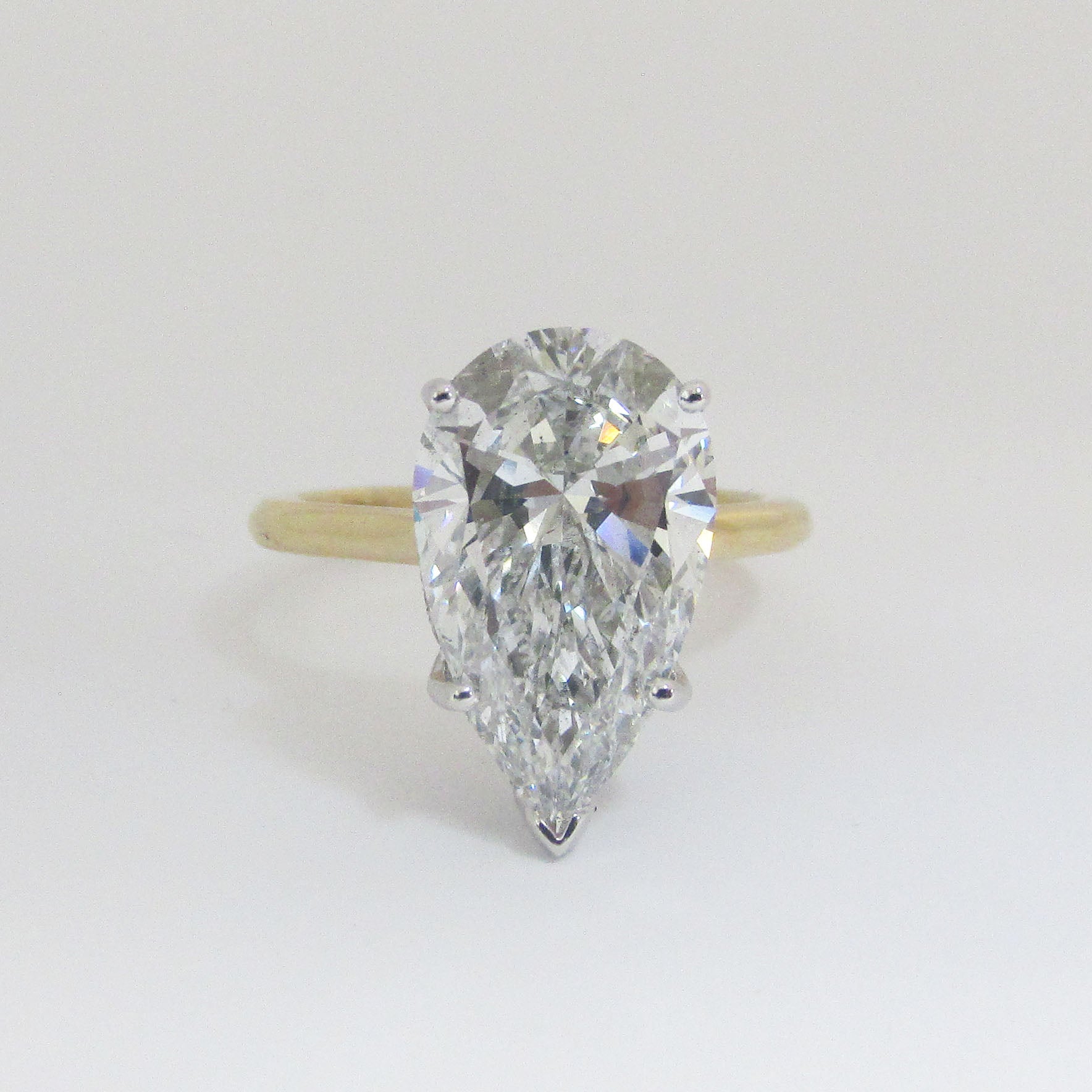 Mixed Metal Diamond Engagement Ring With 4.49 Carat Pear Diamond - Thenetjeweler