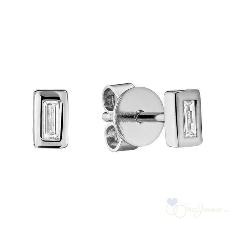 Baguette Bezel Diamond Stud Earrings-RNB Jewellery