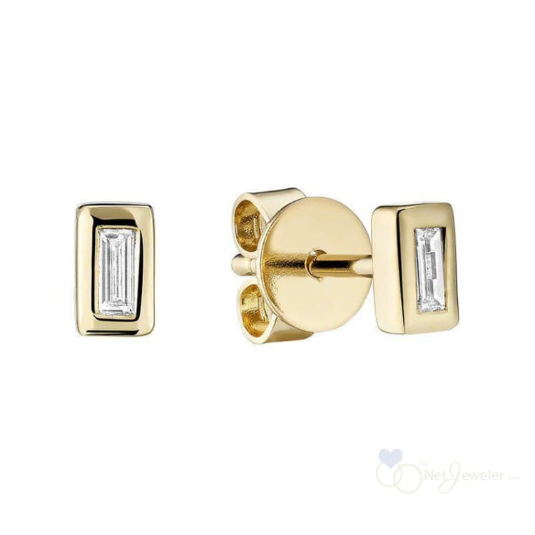 Baguette Bezel Diamond Stud Earrings-RNB Jewellery