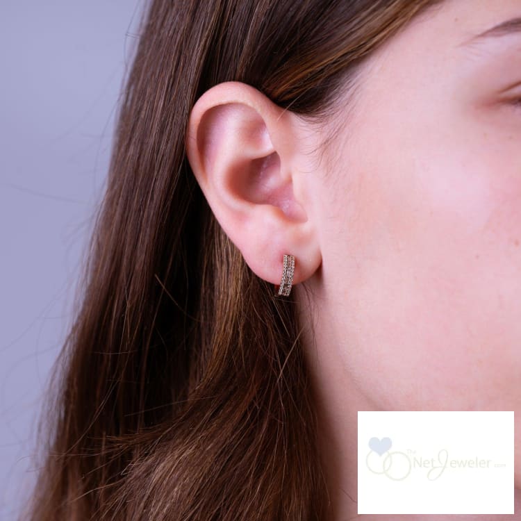 Baguette & Round Diamond Huggie Earrings-RNB Jewellery