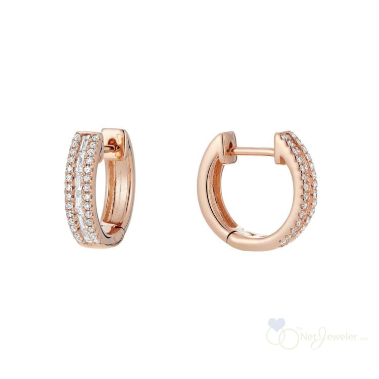 Baguette & Round Diamond Huggie Earrings-RNB Jewellery