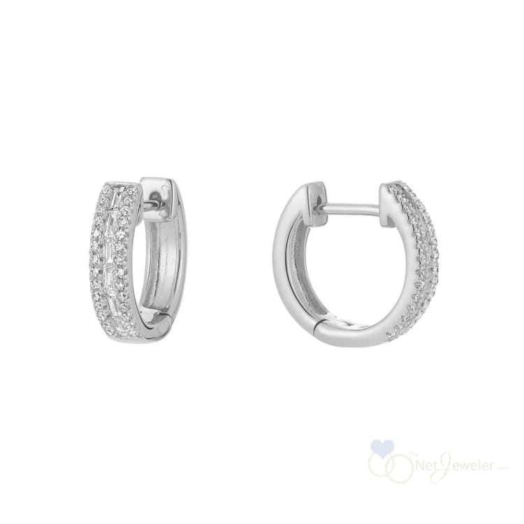 Baguette & Round Diamond Huggie Earrings-RNB Jewellery