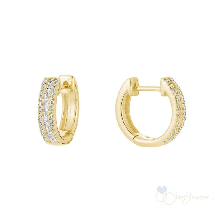 Baguette & Round Diamond Huggie Earrings-RNB Jewellery