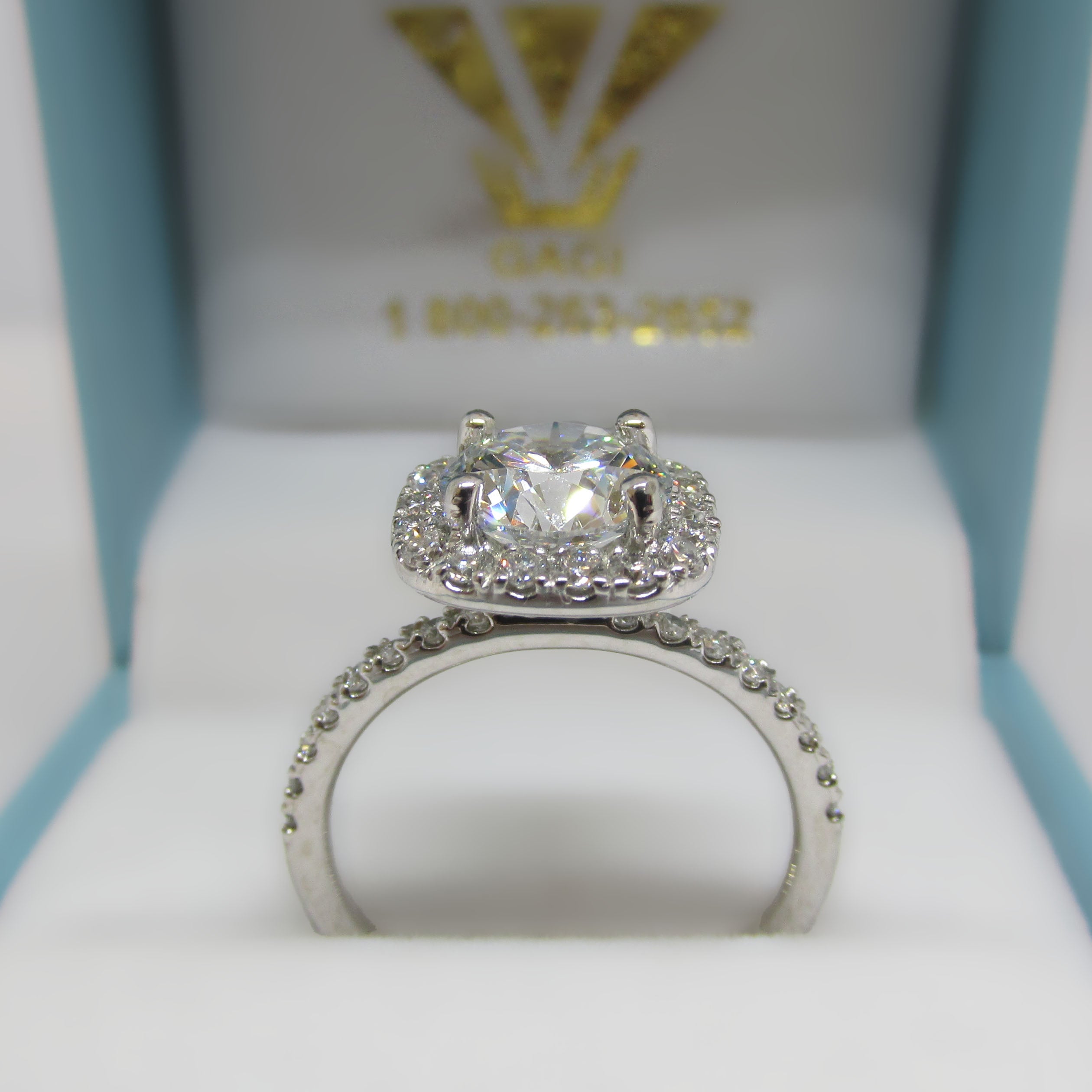 Cushion Halo Round Diamond Engagement Ring 1.59 ct. tw - Thenetjeweler