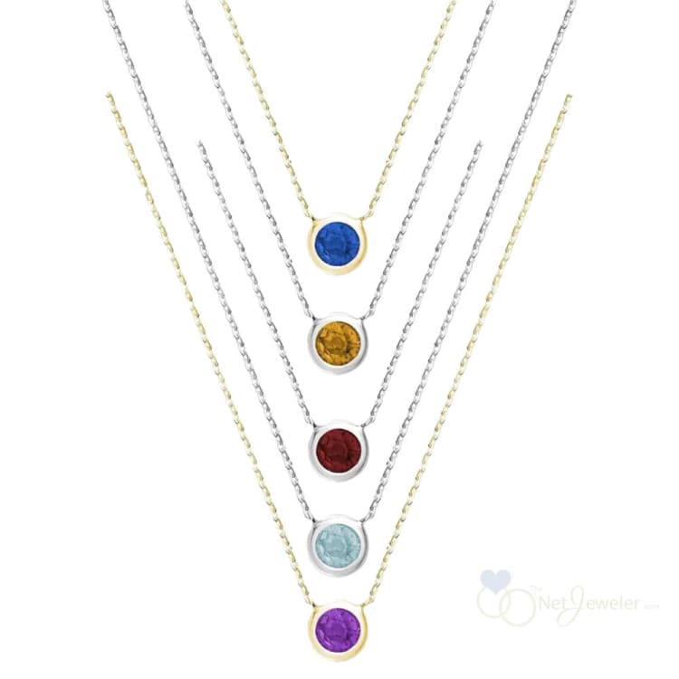Bezel Set Round Birthstone Necklace - Necklaces