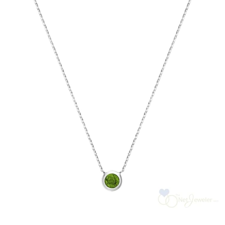 Bezel Set Round Birthstone Necklace - White Gold / Emerald-May - Necklaces