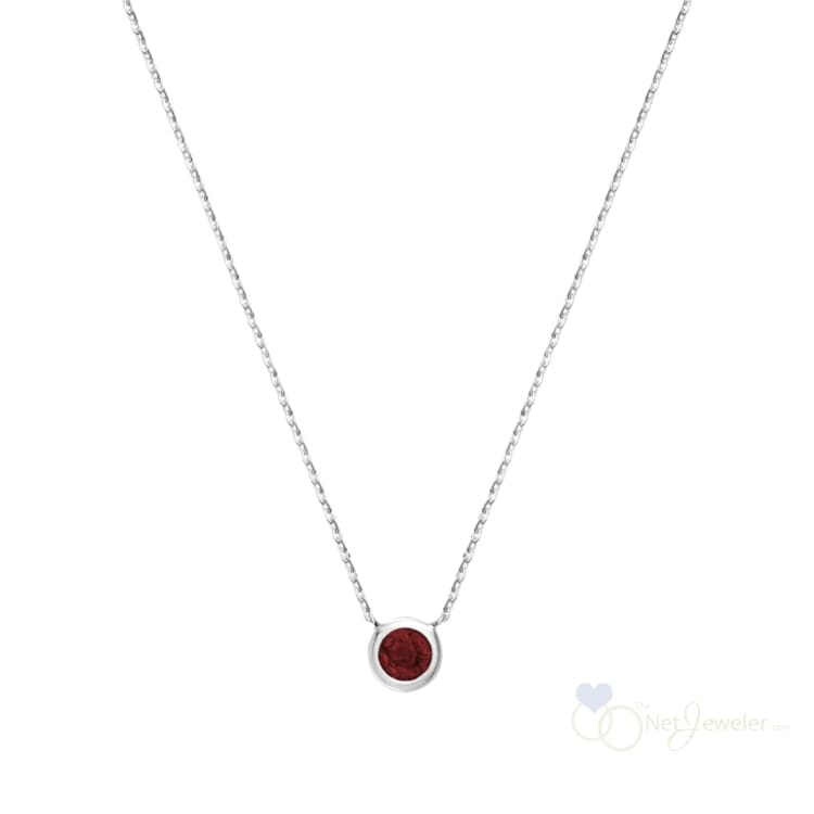Bezel Set Round Birthstone Necklace - White Gold / Garnet-January - Necklaces