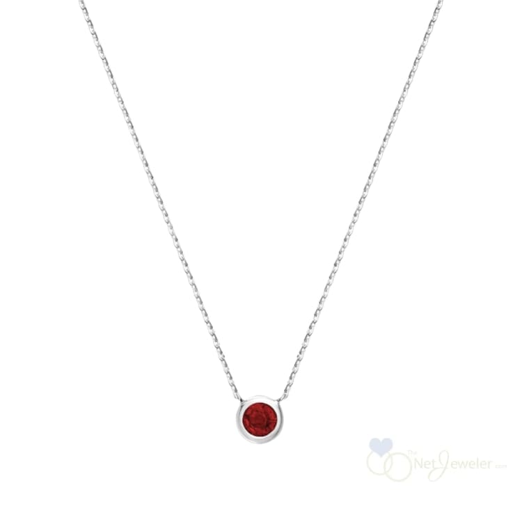 Bezel Set Round Birthstone Necklace - White Gold / Ruby-July - Necklaces
