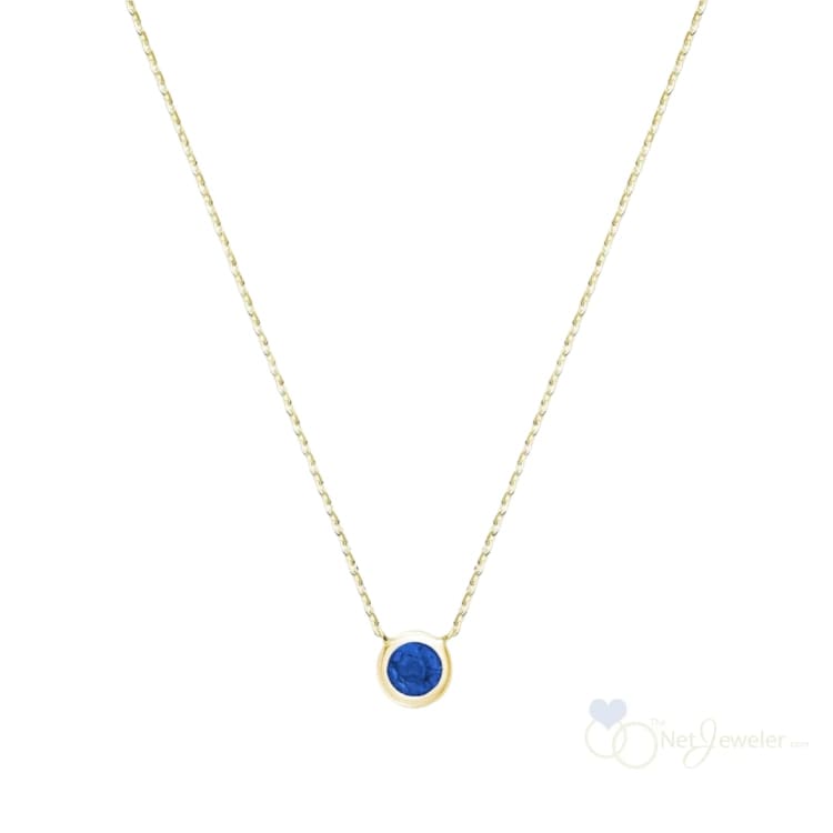 Bezel Set Round Birthstone Necklace - Yellow Gold / Blue Sapphire-September - Necklaces