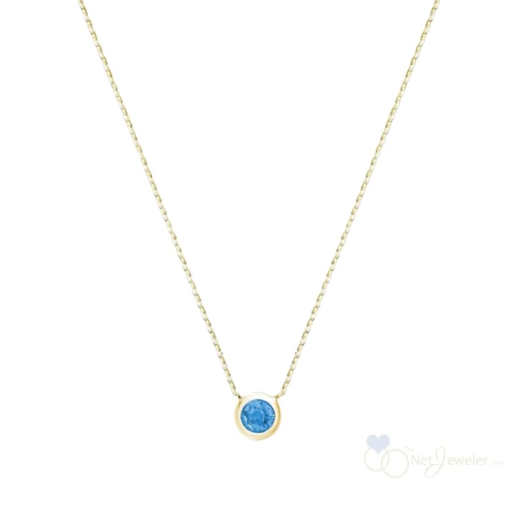 Bezel Set Round Birthstone Necklace - Yellow Gold / Blue Topaz-December - Necklaces