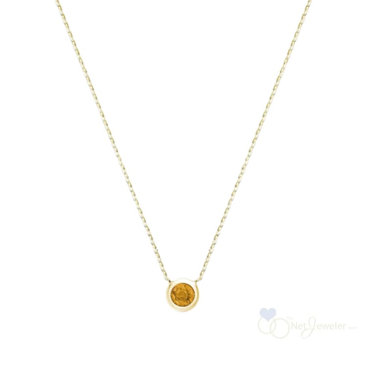 Bezel Set Round Birthstone Necklace - Yellow Gold / Citrine-November - Necklaces