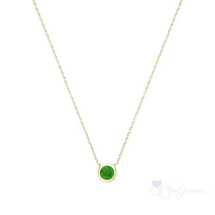 Bezel Set Round Birthstone Necklace - Yellow Gold / Emerald-May - Necklaces