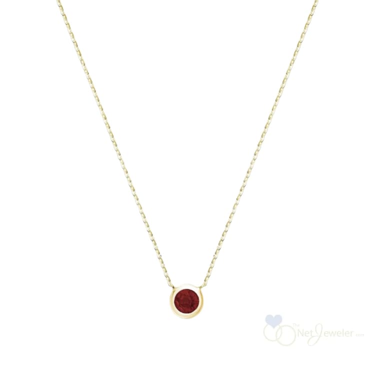Bezel Set Round Birthstone Necklace - Yellow Gold / Garnet-January - Necklaces