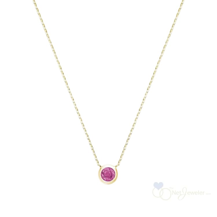 Bezel Set Round Birthstone Necklace - Yellow Gold / Pink Topaz-October - Necklaces