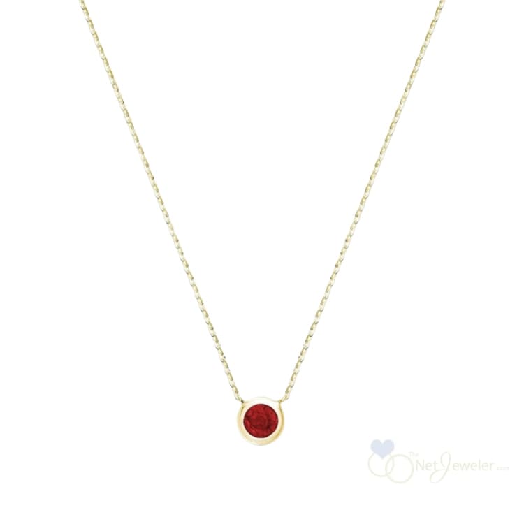 Bezel Set Round Birthstone Necklace - Yellow Gold / Ruby-July - Necklaces