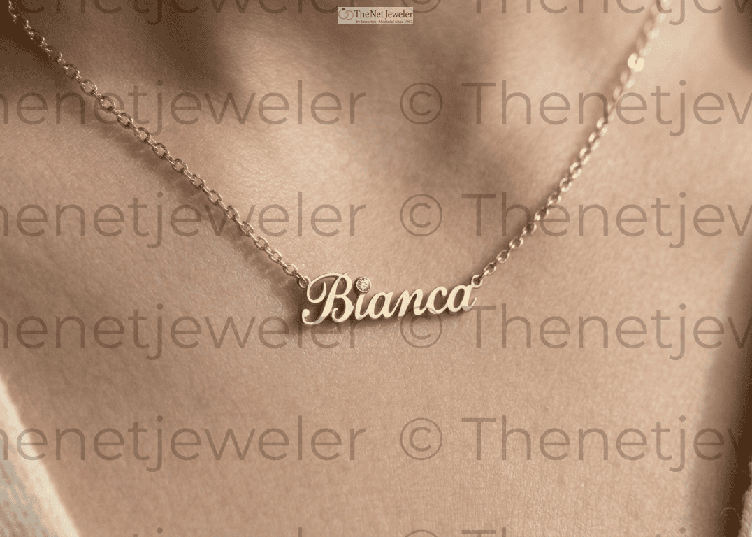 Bianca Name Necklace – 10K, 14K Yellow Gold with Lab-Grown Diamond Accent
