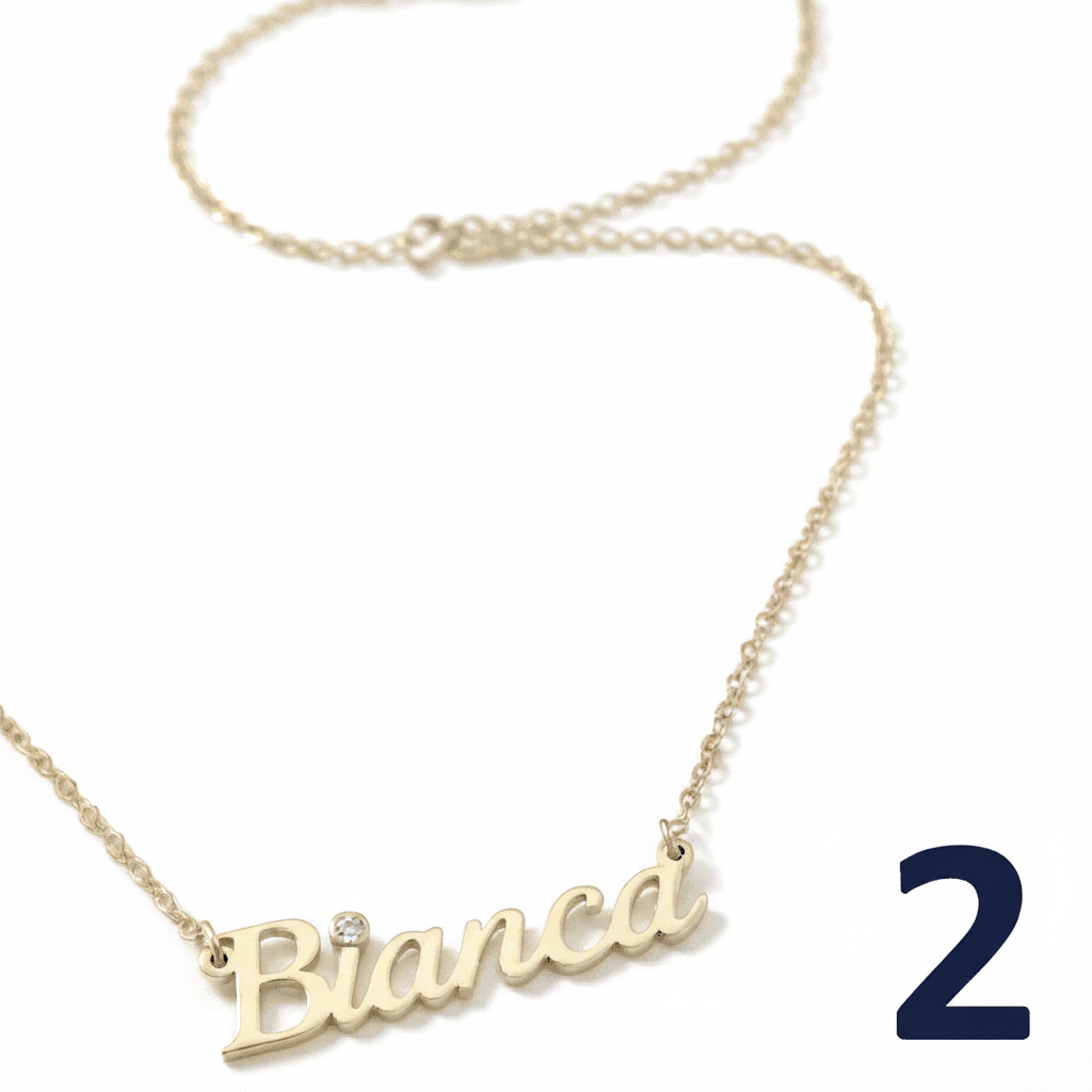 Bianca Name Necklace – 10K, 14K Yellow Gold with Lab-Grown Diamond Accent