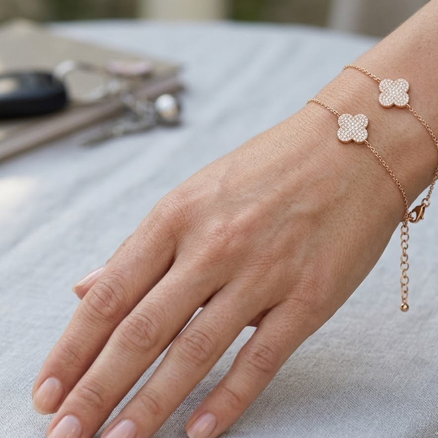 Pavé Clover Diamond Bracelet in 14K Gold