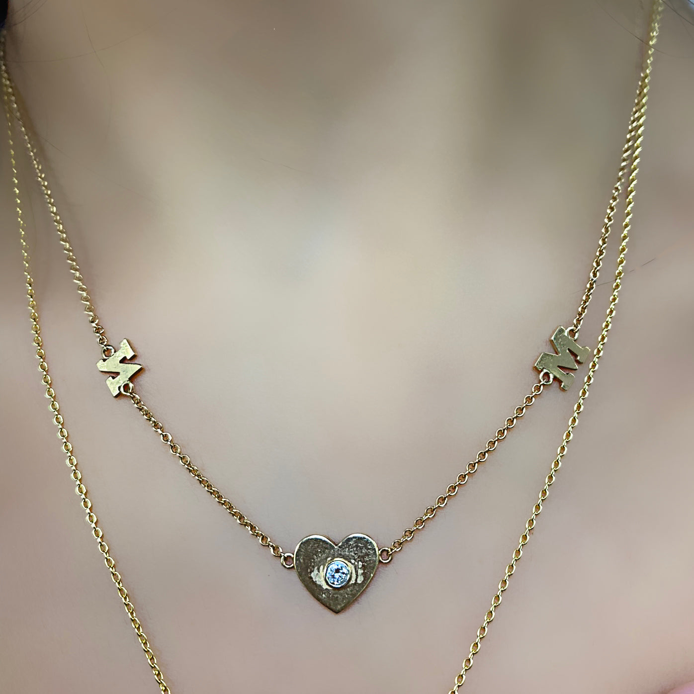 2 Initial Diamond Heart Pendant Necklace - Thenetjeweler