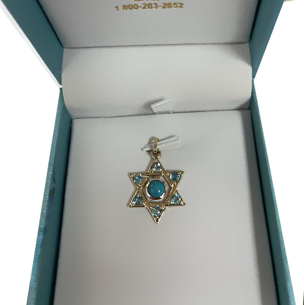 Blue Turquoise and Topaz Star of David Pendant - Thenetjeweler