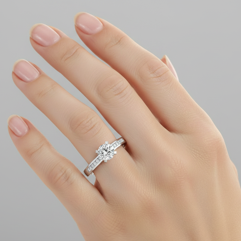Channel Set Engagement Ring 14k White Gold
