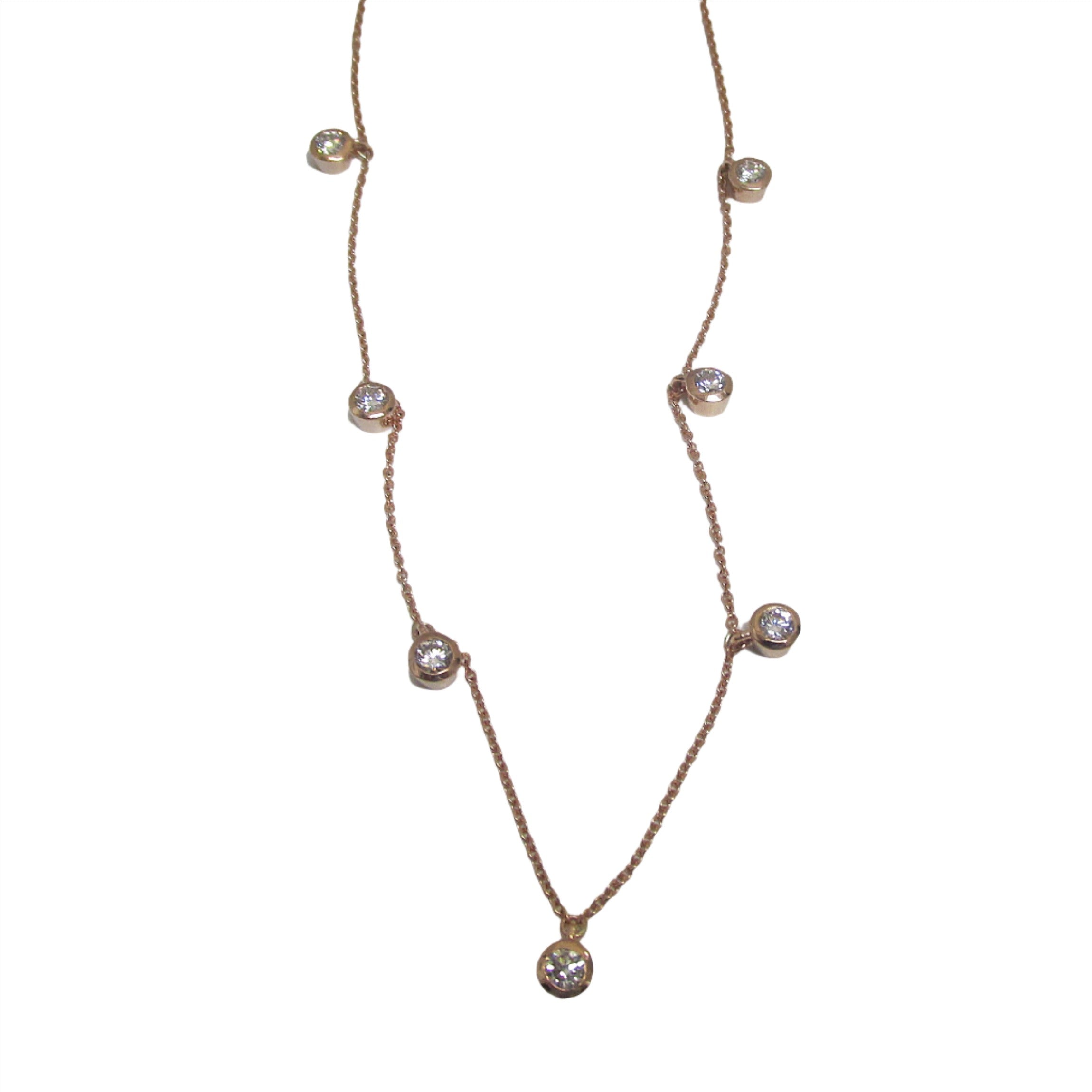 7 Hanging Diamond bezel station necklace 14K Rose Gold - Thenetjeweler
