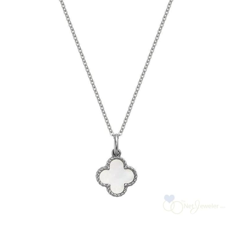 Clover Mother of Pearl Pendant - White Gold - Pendants
